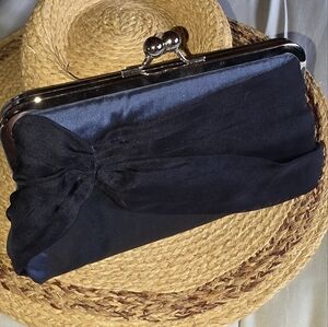 Ellen Vintage Brand Elegant Silk Navy And Black Clutch Bag